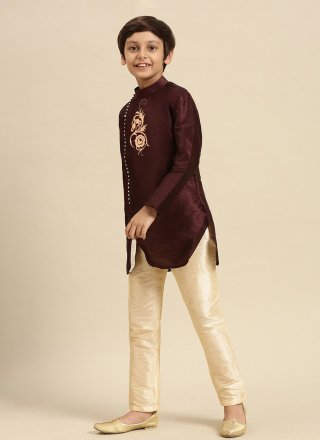 Dupion Silk Angrakha Kids Wear In Wine