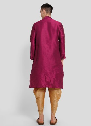 Dupion Silk Dhoti Kurta In Magenta