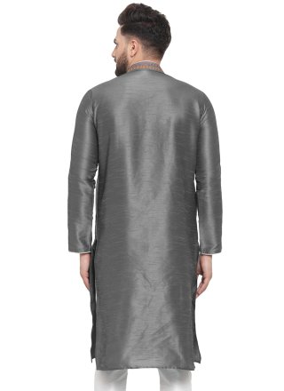 Dupion Silk Kurta Mens Wear In Grey