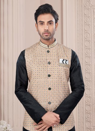 Dupion Silk Kurta Payjama with Jacket with Buttons Work