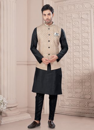 Dupion Silk Kurta Payjama with Jacket with Buttons Work