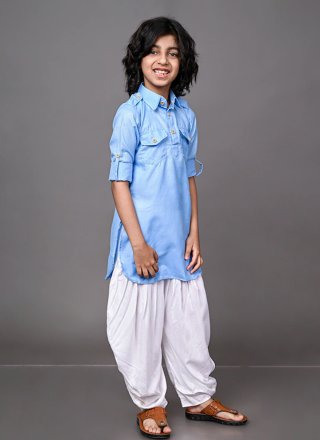 Dupion Silk Kurta Pyjama In Aqua Blue