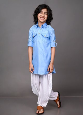 Dupion Silk Kurta Pyjama In Aqua Blue