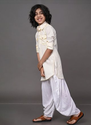 Dupion Silk Kurta Pyjama In Cream