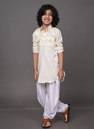 Dupion Silk Kurta Pyjama In Cream