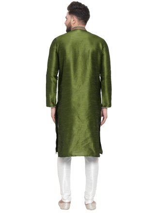 Dupion Silk Kurta Pyjama In Green