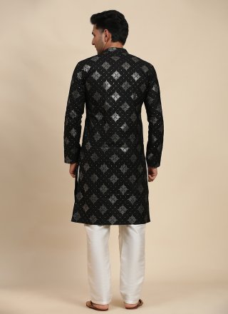 Elegant Black Cotton Kurta Pyjama