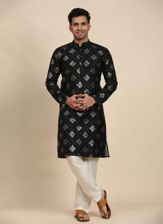 Elegant Black Cotton Kurta Pyjama