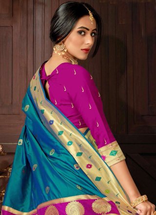 Elegant Blue Silk Classic Sari