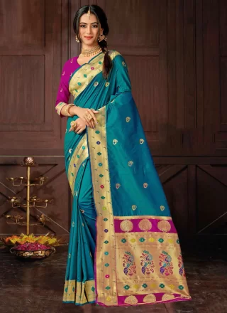 Elegant Blue Silk Classic Sari
