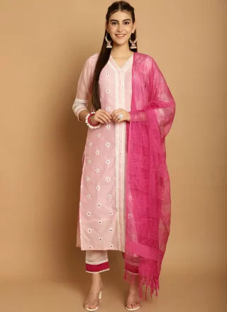 Elite Pink Chanderi Pant Style Suit