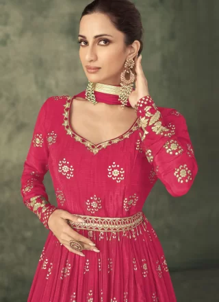 Embroidered and Foil Print Work Jacquard Silk Designer Gown In Pink for Ceremonial