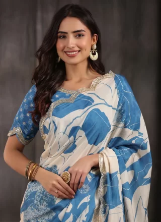 Embroidered and Gota Work Vichitra Silk Trendy Saree In Multi Colour