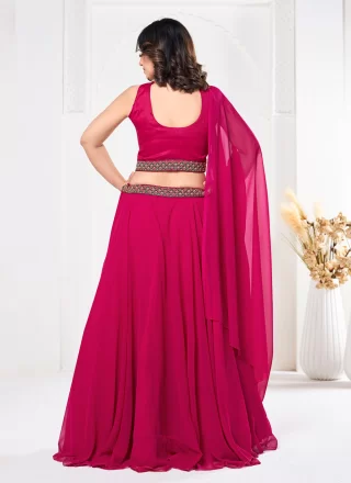 Embroidered and Hand Work Georgette Lehenga Choli In Pink