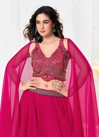 Embroidered and Hand Work Georgette Lehenga Choli In Pink