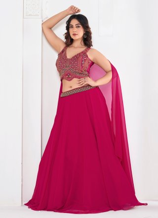 Embroidered and Hand Work Georgette Lehenga Choli In Pink