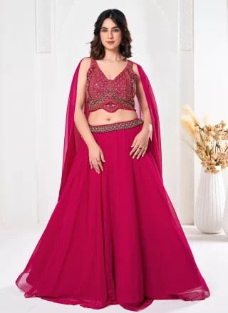 Embroidered and Hand Work Georgette Lehenga Choli In Pink