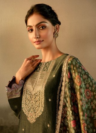 Embroidered and Meenakari Work Banarasi Silk Trendy Suit In Green