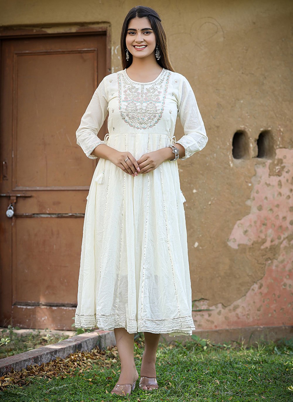 Buy Embroidered and Mirror Work Cotton Designer Kurti In White Online 278953 Popular