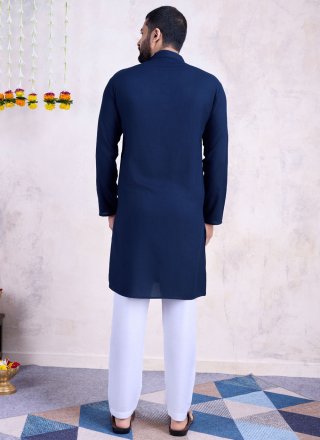 Embroidered and Mirror Work Rayon Kurta Mens Wear In Blue