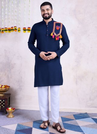 Embroidered and Mirror Work Rayon Kurta Mens Wear In Blue
