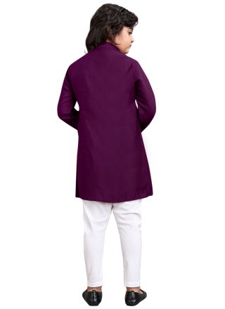 Embroidered and Mirror Work Viscose Kurta Pyjama In Purple