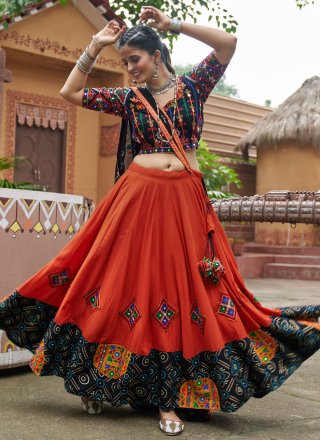 Embroidered and Mirror Work Viscose Readymade Lehenga Choli In Crimson for Festival