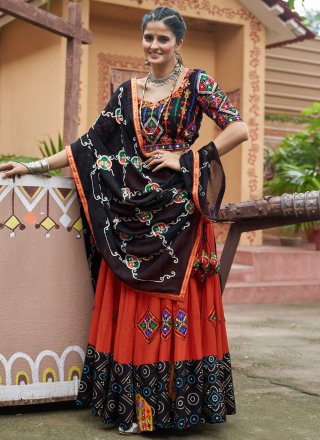 Embroidered and Mirror Work Viscose Readymade Lehenga Choli In Crimson for Festival