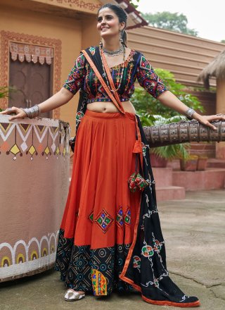 Embroidered and Mirror Work Viscose Readymade Lehenga Choli In Crimson for Festival