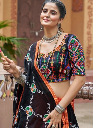 Embroidered and Mirror Work Viscose Readymade Lehenga Choli In Crimson for Festival