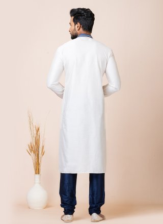 Embroidered and Patch Border Work Viscose Kurta Pyjama In White