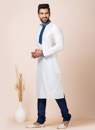 Embroidered and Patch Border Work Viscose Kurta Pyjama In White