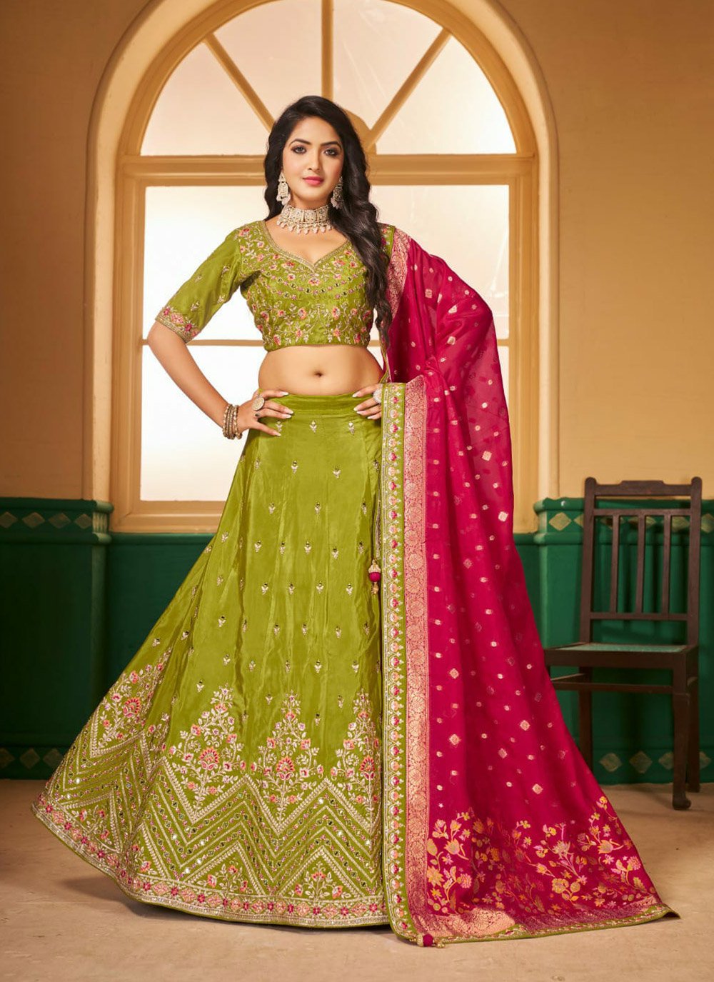 Green lehenga choli 2024 designs for engagement