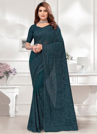 Embroidered and Resham Work Georgette Contemporary Sari In Morpeach