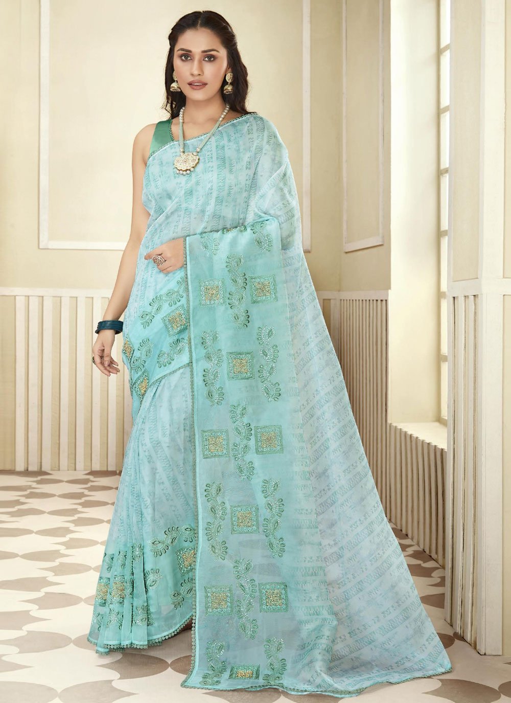 Dainty Aqua Blue Saree