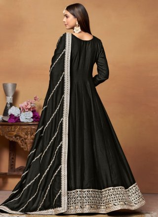 Embroidered and Sequins Work Art Silk Salwar Suit In Black
