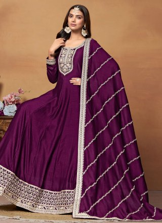 Embroidered and Sequins Work Art Silk Salwar Suit In Purple for Ceremonial