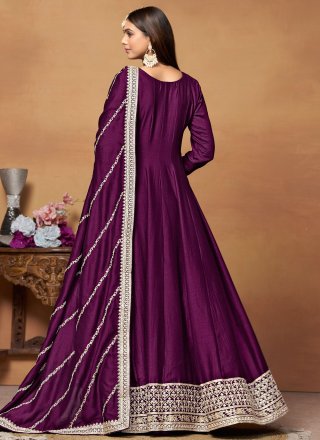Embroidered and Sequins Work Art Silk Salwar Suit In Purple for Ceremonial