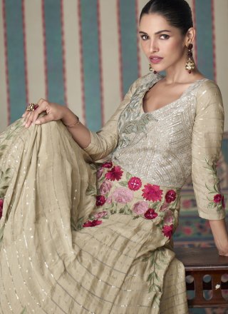 Embroidered and Sequins Work Chinon Gown In Cream