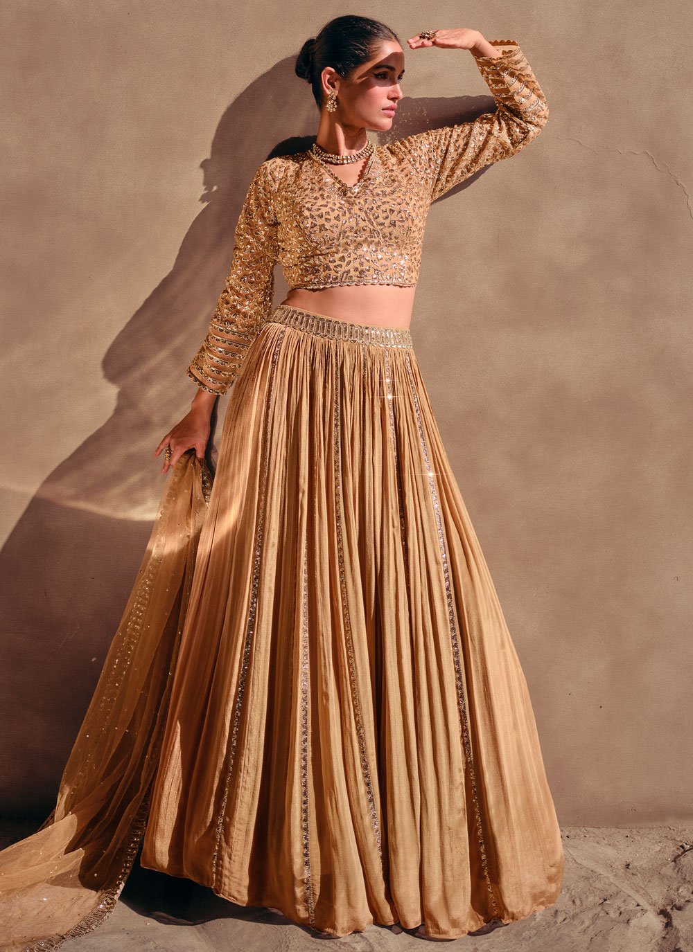 Buy Charming Cream Sequins Work Net Reception Wear Lehenga Choli