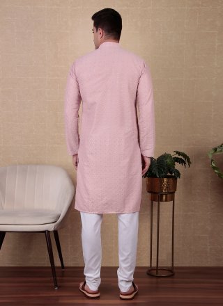 Embroidered and Sequins Work Cotton Kurta Pyjama In Pink