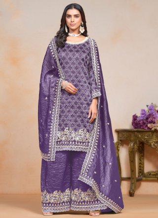 Embroidered and Sequins Work Crush Salwar Suit In Violet