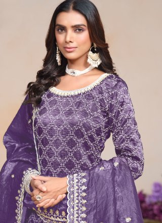 Embroidered and Sequins Work Crush Salwar Suit In Violet