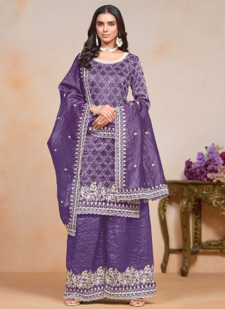 Embroidered and Sequins Work Crush Salwar Suit In Violet