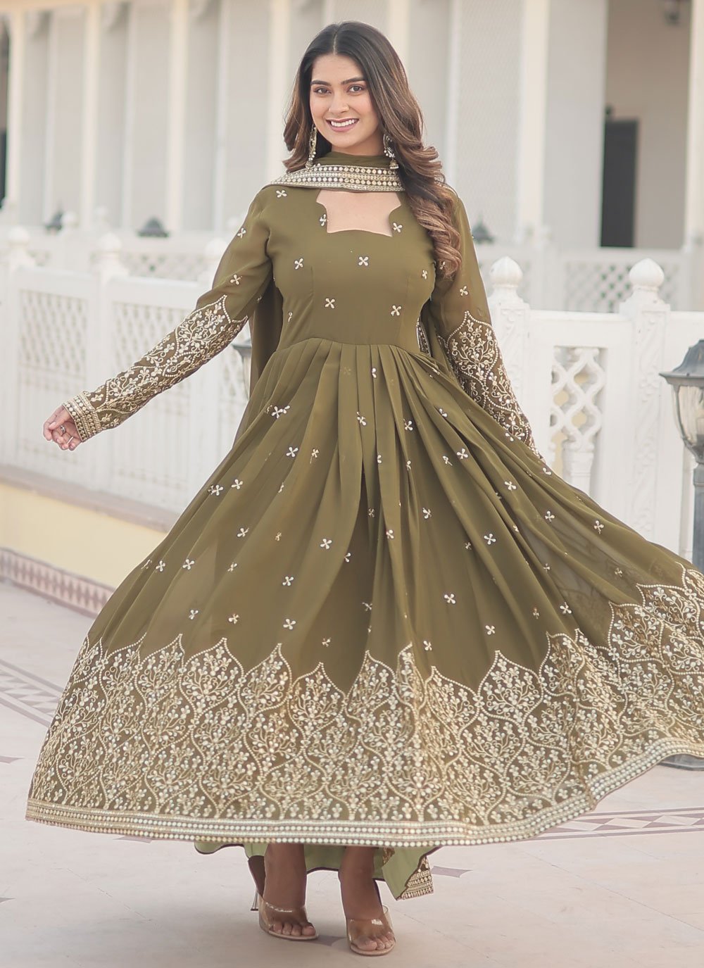Shop Online Embroidered and Sequins Work Faux Georgette