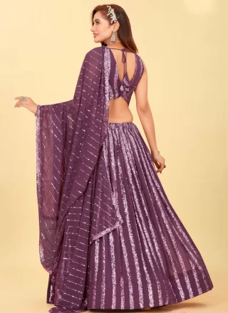 Embroidered and Sequins Work Faux Georgette Readymade Lehenga Choli In Mauve