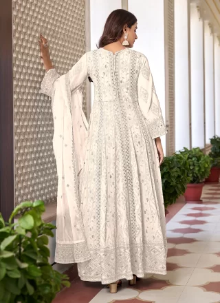 Embroidered and Sequins Work Faux Georgette Salwar Suit In Off White