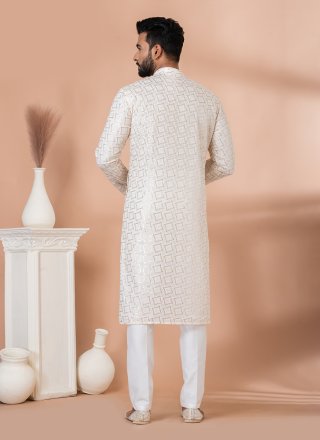 Embroidered and Sequins Work Georgette Kurta Pyjama In White