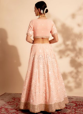 Embroidered and Sequins Work Georgette Lehenga Choli In Peach