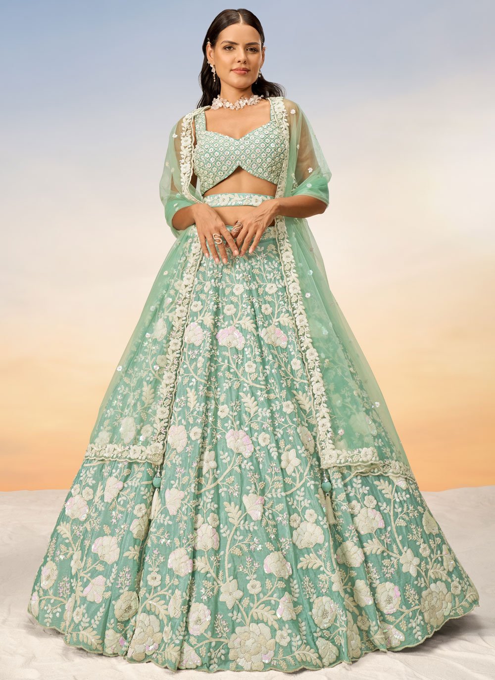 Sea green bridal lehenga hotsell
